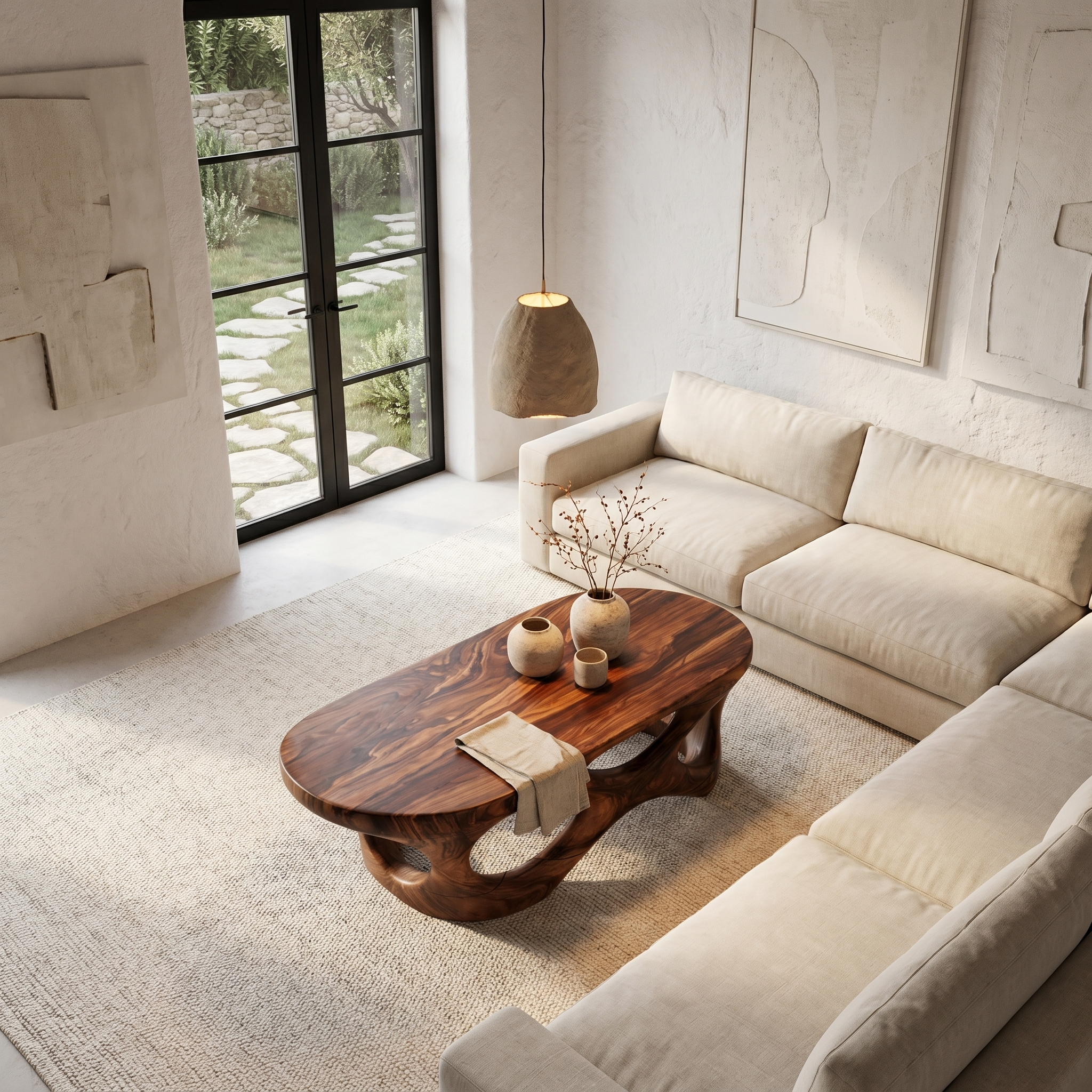 Sculptural Coffee Table With Interlocking Wood Base For Living Room - view 3 of 8
