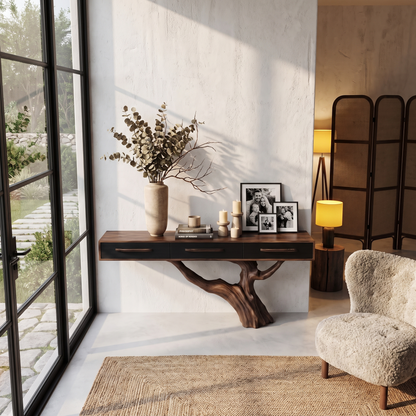 Statement Console Table With Nature Inspired Tree Base For Living Room - view 3 of 8