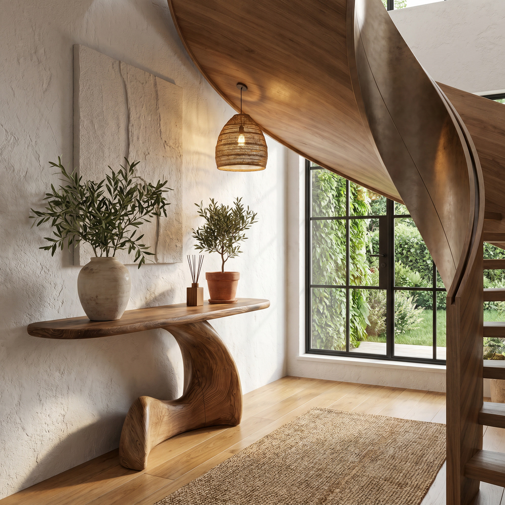 Organic Console Table With Sculptural Curved Wood Base For Entryway And Living Room - view 3 of 8