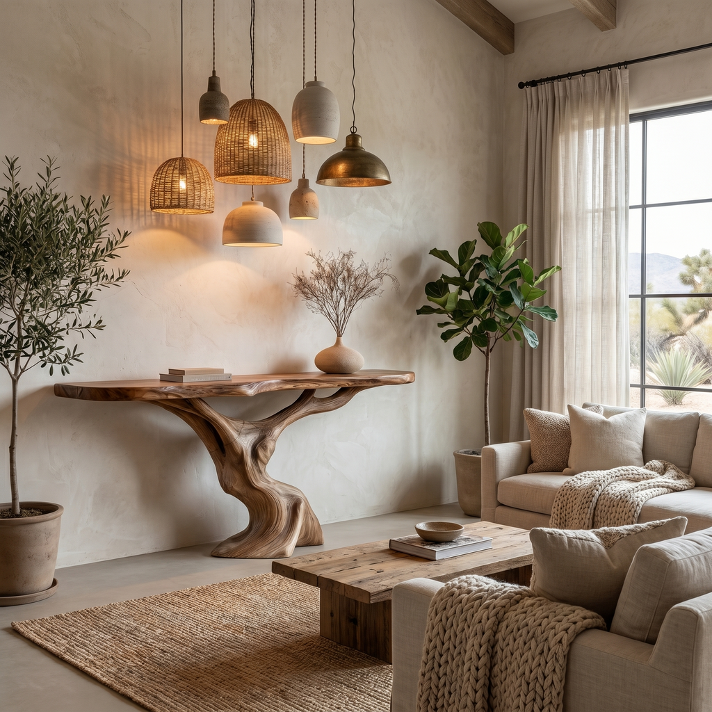 Rustic Organic Console Table With Unique Sculptural Tree Inspired Wood Base For Entryway And Living Room - view 2 of 8