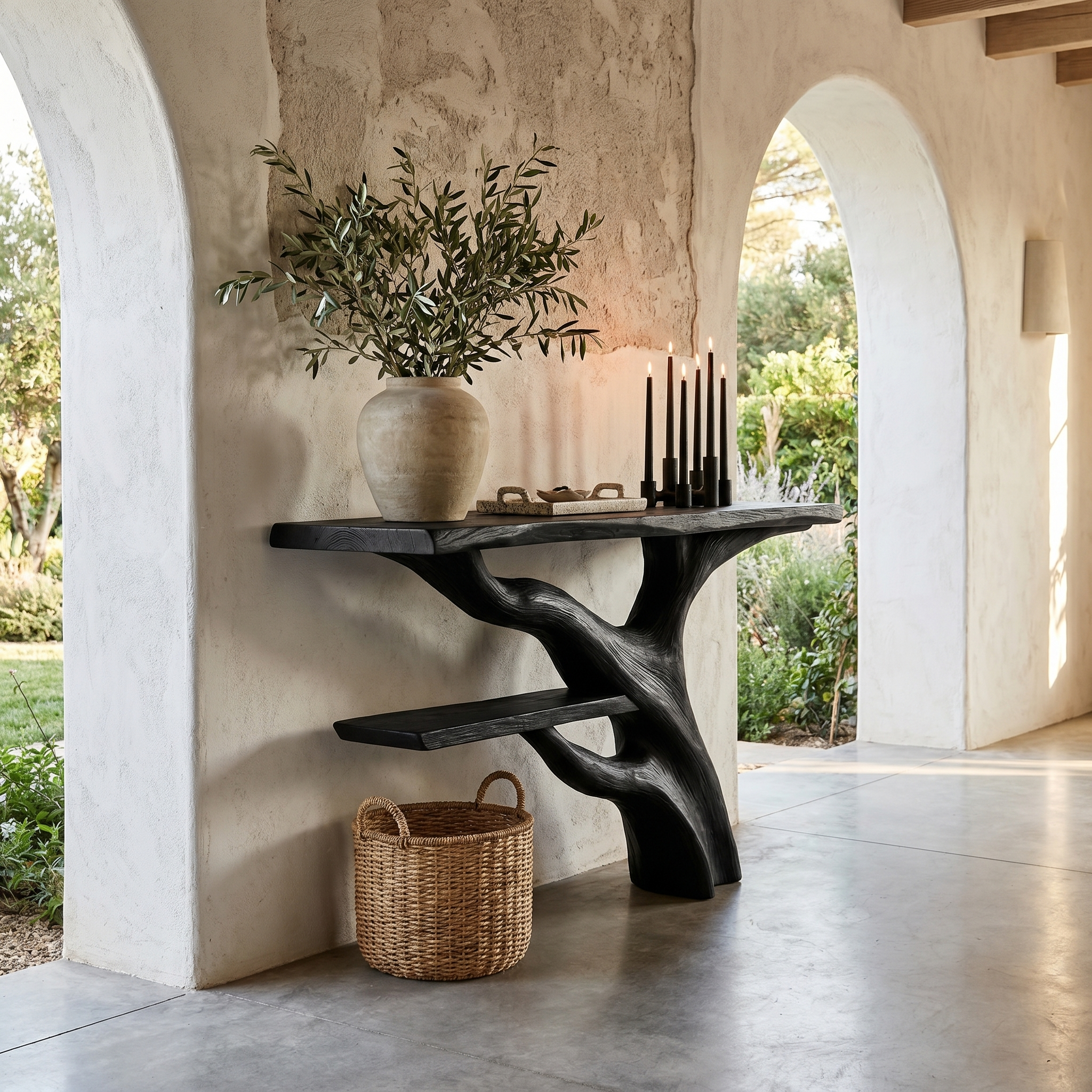 Sculptural Console Table With Abstract Branch Inspired Base And Solid Wood Top For Entryway - view 3 of 8