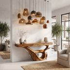 Minimal Console Table With Sculptural Curved Loop Wood Base And Solid Wood Top For Entryway And Living Room - view 3 of 8