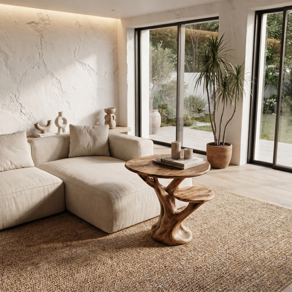 Organic Sculptural Side Table With Tree Inspired Solid Wood Base For Living Room And Bedroom - view 3 of 8