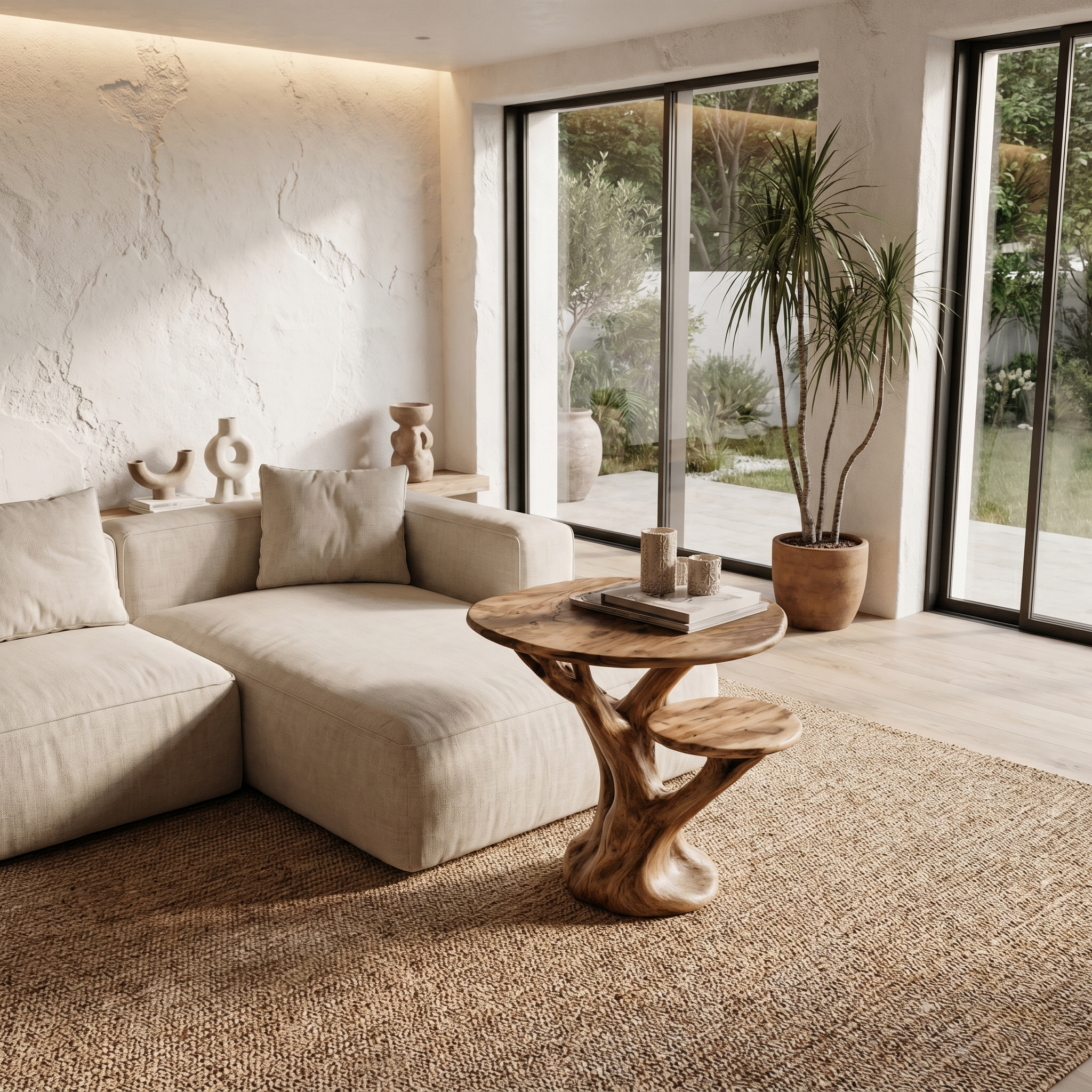 Organic Sculptural Side Table With Tree Inspired Solid Wood Base For Living Room And Bedroom - view 3 of 8