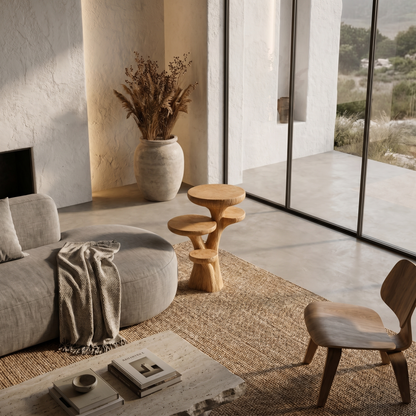 Rustic Sculptural Side Table With Handcrafted Solid Wood Pedestal Base For Living Room And Bedroom - view 2 of 8