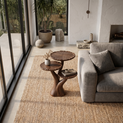 Organic Sculptural Side Table With Multi Tier Solid Wood Shelves For Living Room And Bedroom - view 2 of 8