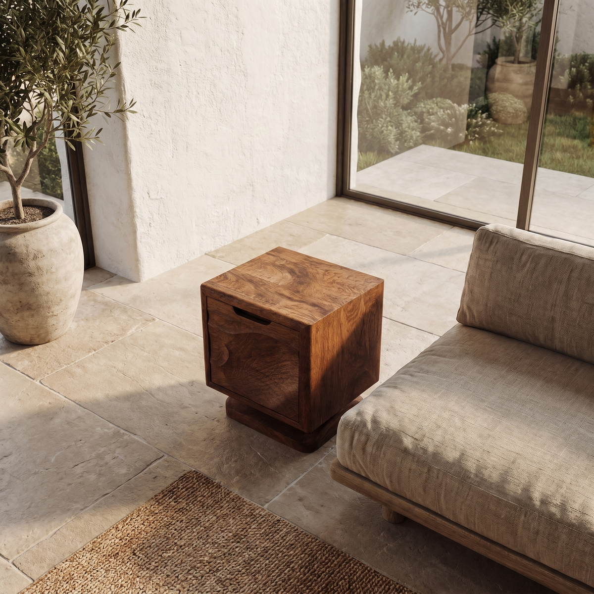 Rustic Beside Table With Open Shelf Storage And Solid Wood Design For Living Room And Bedroom - view 2 of 8