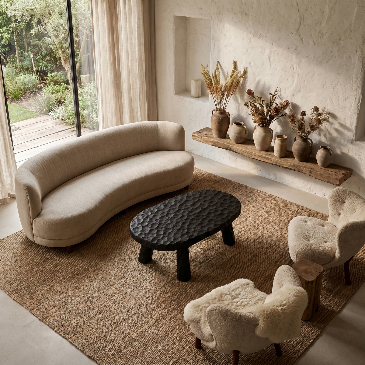 Rustic Coffee Table With Handcrafted Solid Wood Top And Chunky Pedestal Legs For Living Room - view 2 of 8