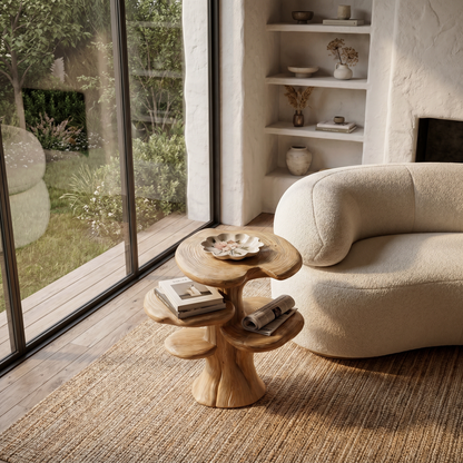 Organic Sculptural Beside Table With Tiered Solid Wood Shelves For Living Room - view 3 of 8