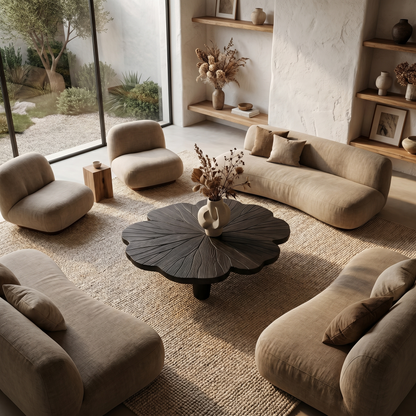 Rustic Clover Coffee Table With Hand Carved Solid Wood Design For Living Room - view 2 of 8