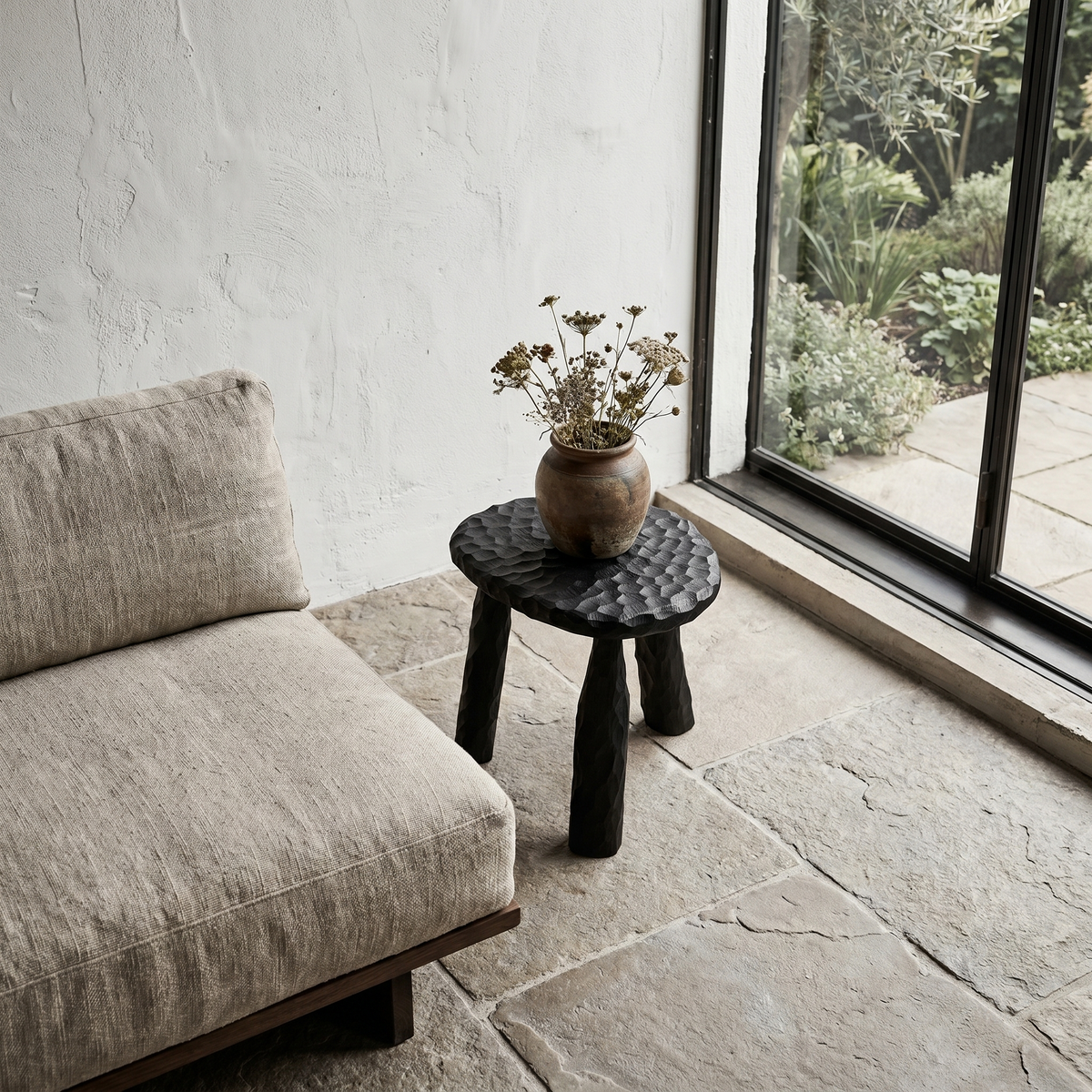 Rustic Side Table With Handcrafted Solid Wood Top And Chunky Pedestal Legs For Living Room And Bedroom - view 2 of 8