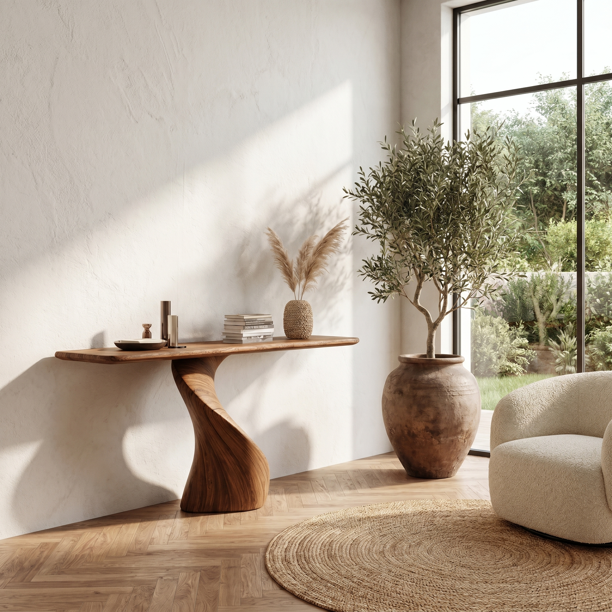 Modern Organic Console Table With Sculptural Twisted Solid Wood Base For Entryway And Living Room - view 2 of 8