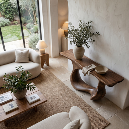 Contemporary Console Table With Artistic Open Loop Solid Wood Base For Living Room - view 3 of 8