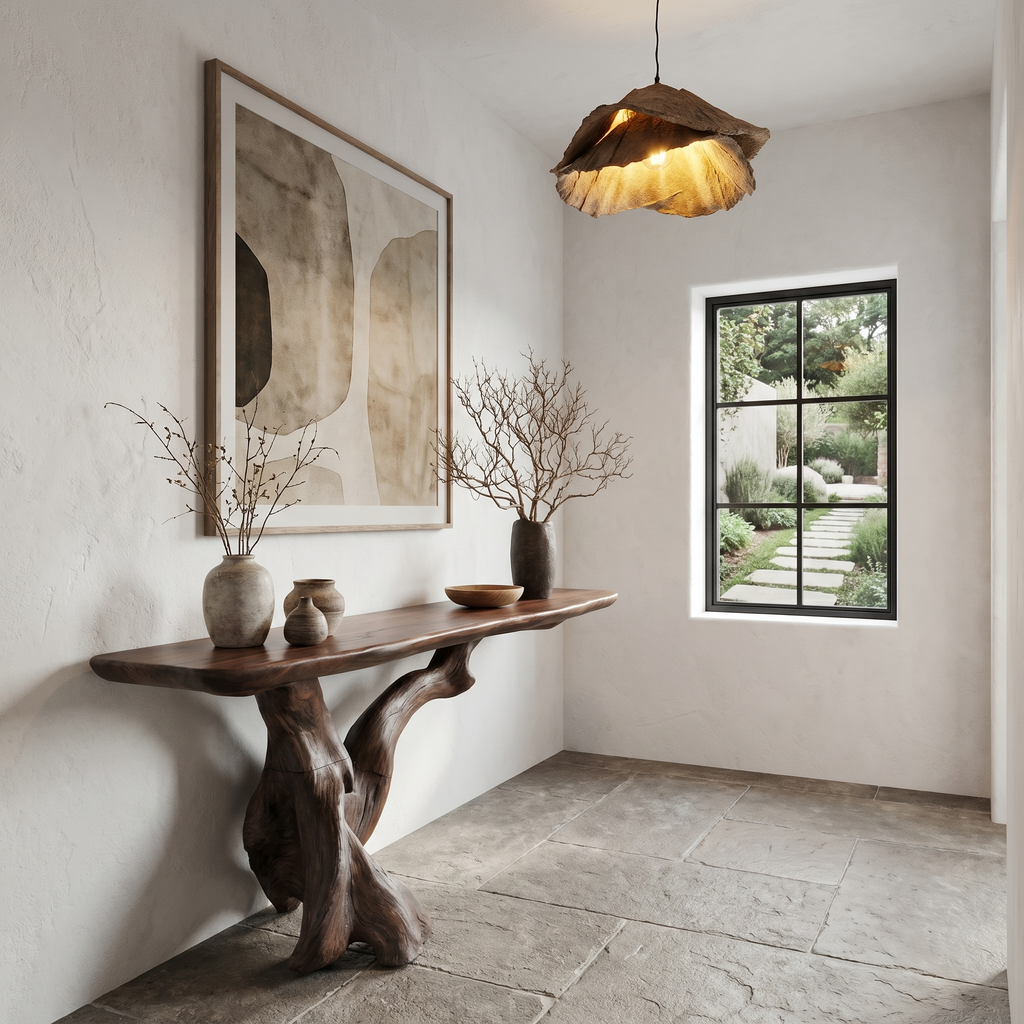 Organic Console Table With Sculptural Open Ring Wood Base For Entryway And Living Room - view 3 of 8