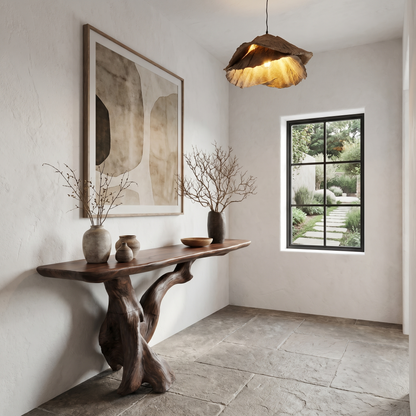Organic Console Table With Sculptural Open Ring Wood Base For Entryway And Living Room - view 3 of 8