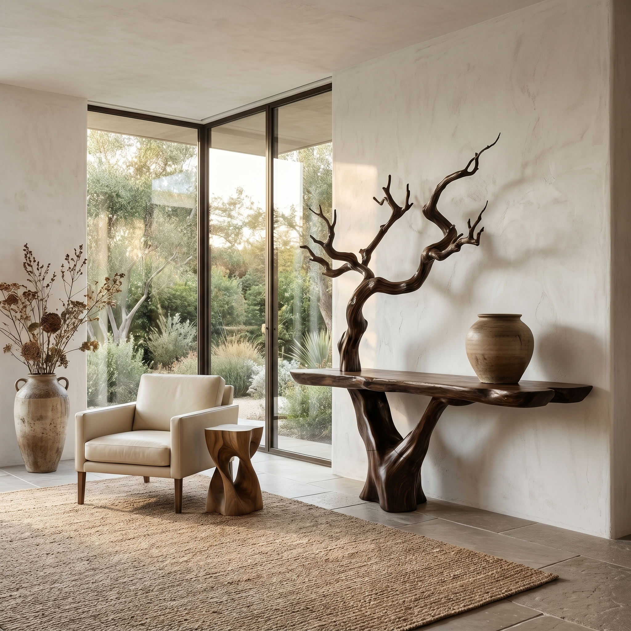 Rustic Console Table With Sculptural Tree Branch Base And Live Edge Wood Top For Entryway And Living Room - view 3 of 8