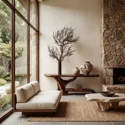 Rustic Live Edge Console Table With Natural Tree Form Base For Living Room - view 3 of 8