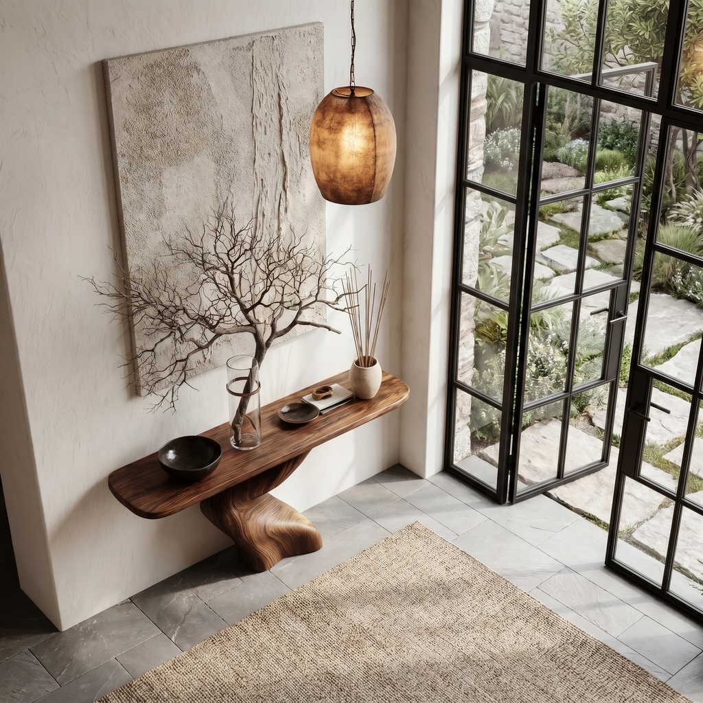 Organic Console Table With Sculptural Twisted Solid Wood Base For Entryway And Living Room - view 3 of 8