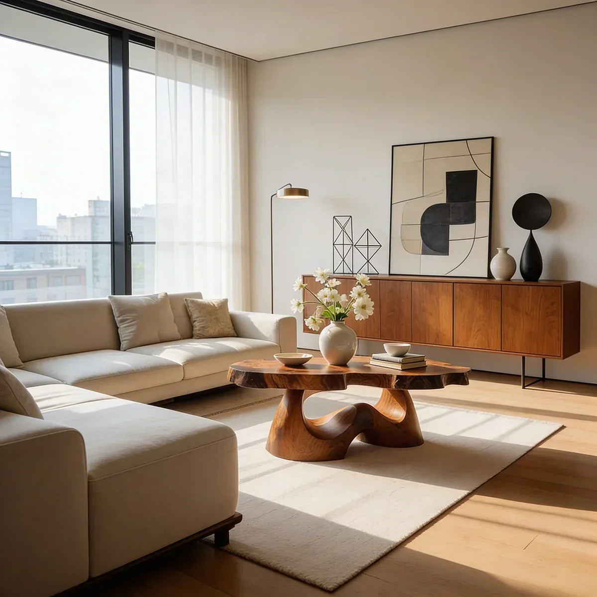 Organic Live Edge Natural Wood Coffee Table with Flowing Sculptural Base - view 5 of 7
