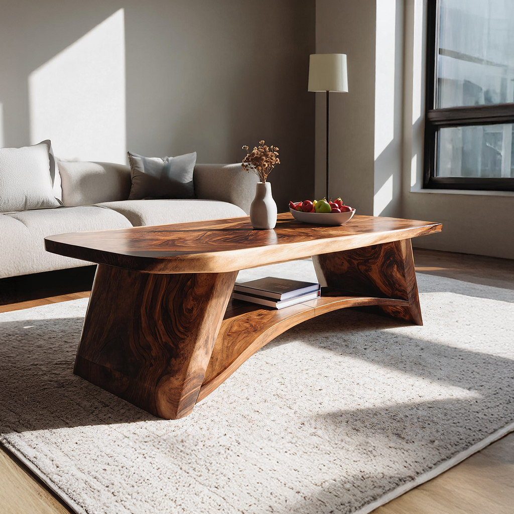 Solid Wood Coffee Table with Arched Base and Organic Edge Top - view 2 of 7