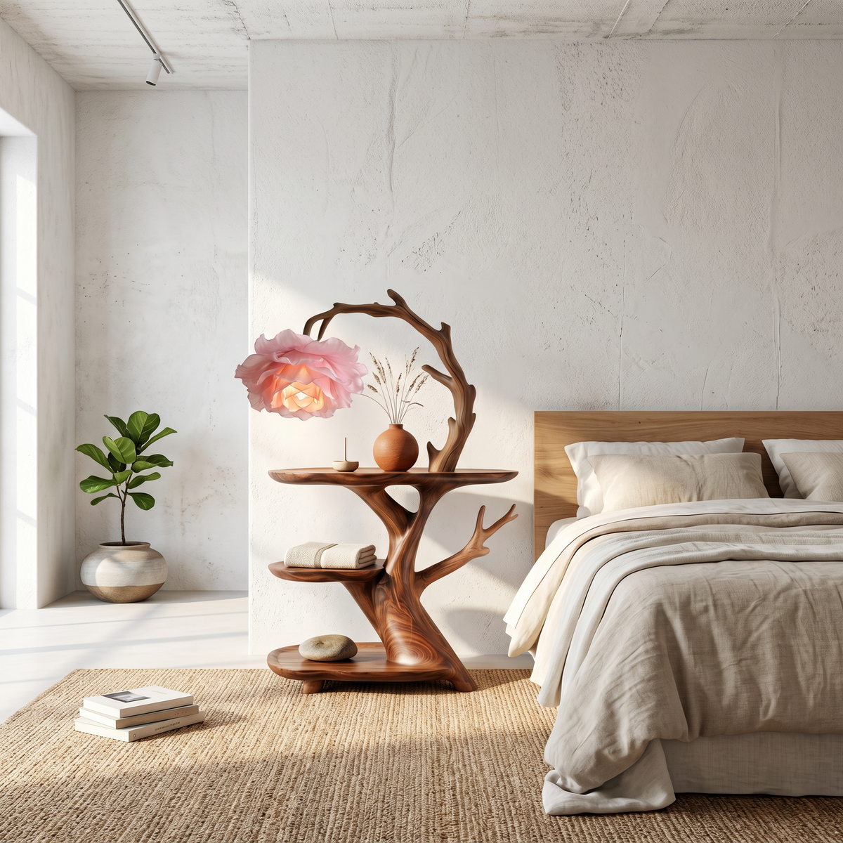 Contemporary Side Table With Floral Accent Lamp For Bedroom And Lounge - view 3 of 8