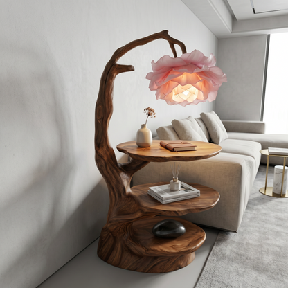 Natural End Table With Tree Branch Form And Flower Lamp For Bedroom And Reading Nook - view 2 of 8