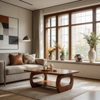 Natural Wood Coffee Table with Sculpted Open Frame Base and Shelf - view 4 of 7