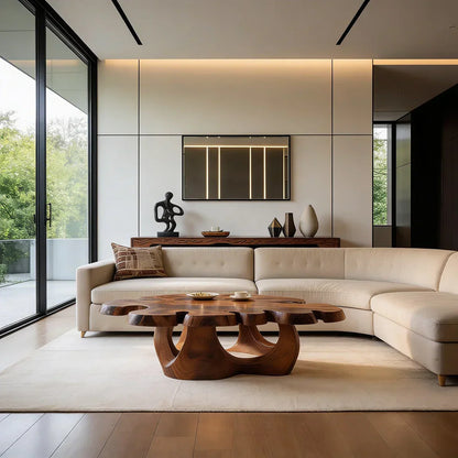 Sculptural Live Edge Natural Wood Coffee Table with Multi-Form Base - view 4 of 7