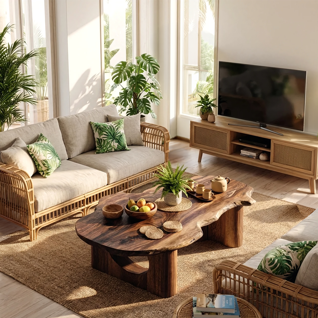 Live Edge Sculptural Coffee Table with Solid Base in Natural Wood - view 5 of 7