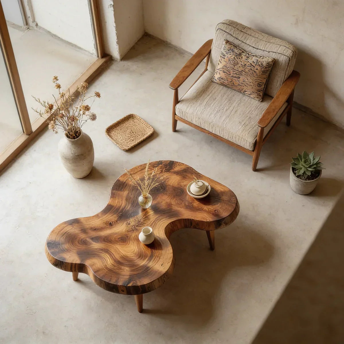 Organic Freeform Natural Wood Coffee Table with Rounded Edge Design - view 3 of 7