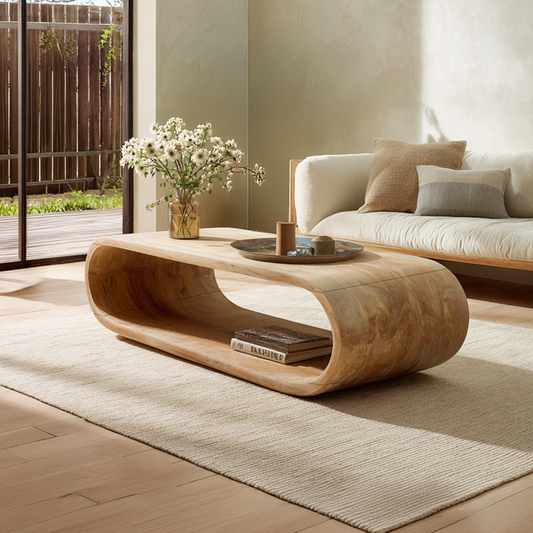 Curved Waterfall Coffee Table with Open Storage Shelf - view 1 of 7
