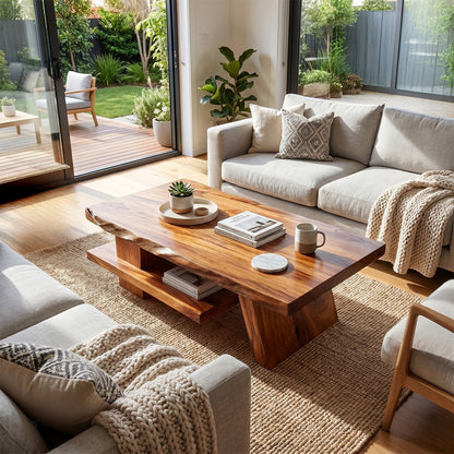 Live Edge Coffee Table With Angled Base Shelf - view 7 of 8