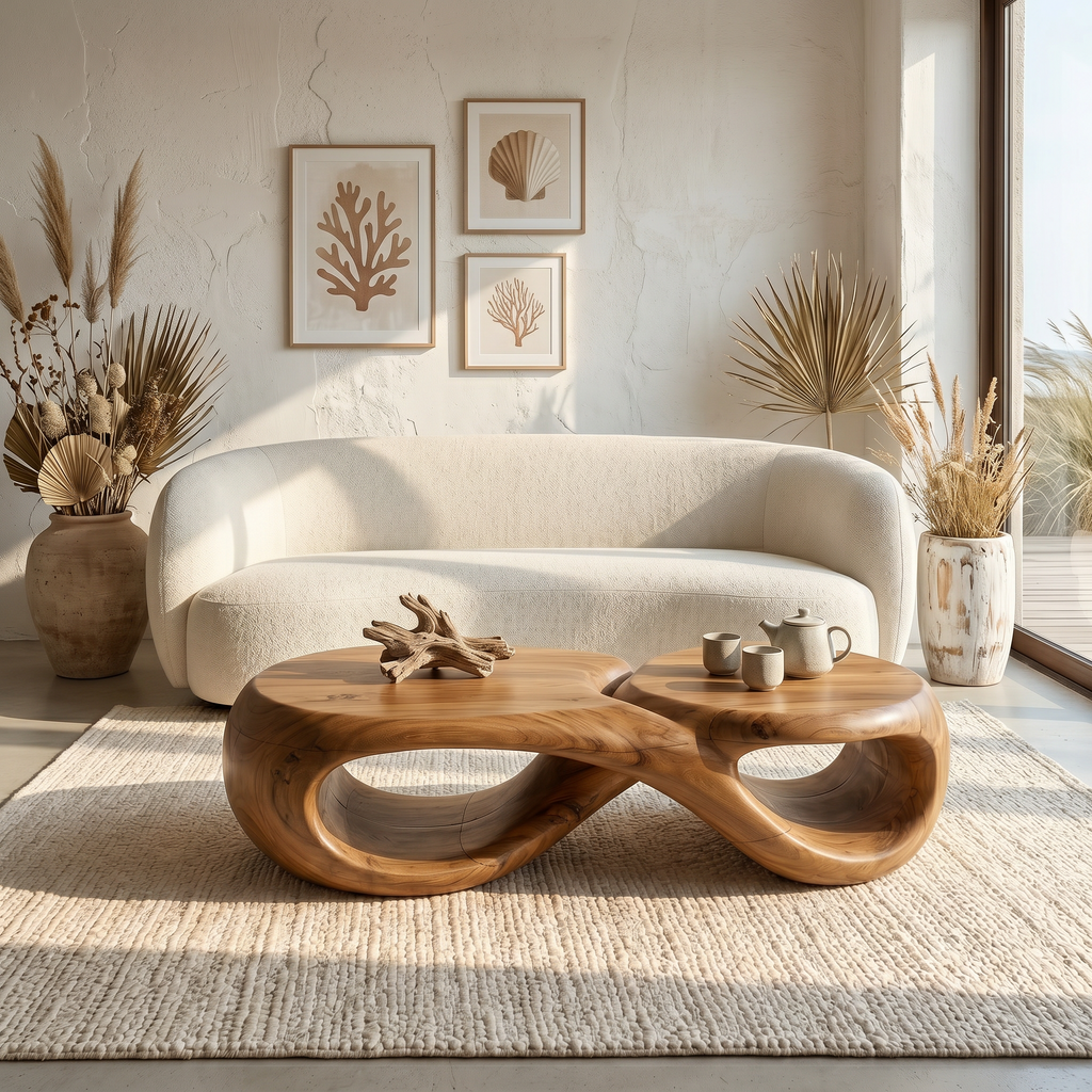 Handcrafted Coffee Table With Sculptural Curved Design For Living Room - view 2 of 8