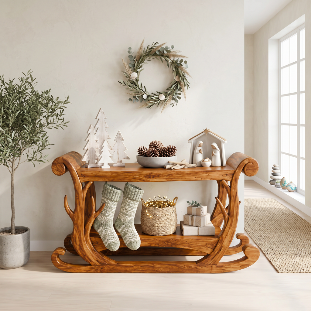 Sculptural Console Table Handcrafted Curved Wood Design For Entryway Hallway - view 2 of 8