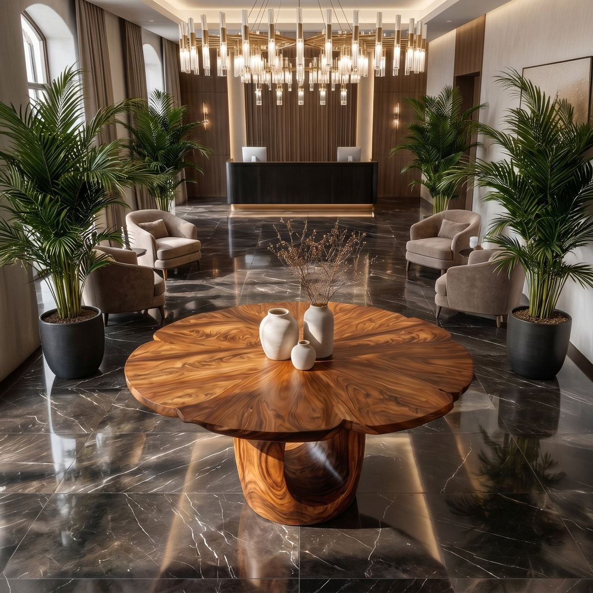 Organic Foyer Table With Sculptural Open Pedestal Base For Hallway - view 2 of 8