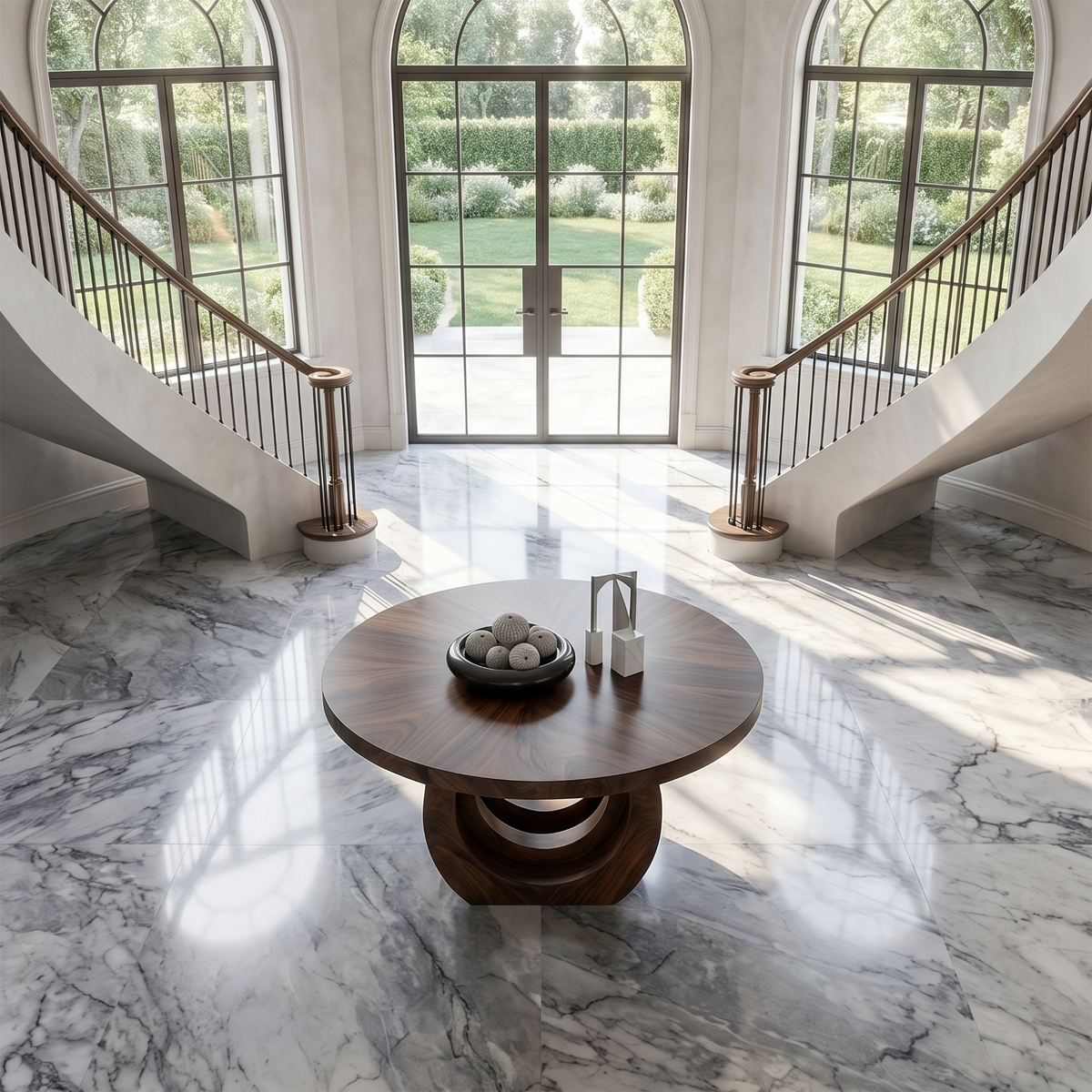 Contemporary Round Foyer Table With Sculptural Open Ring Base For Entryway And Hallway - view 2 of 8