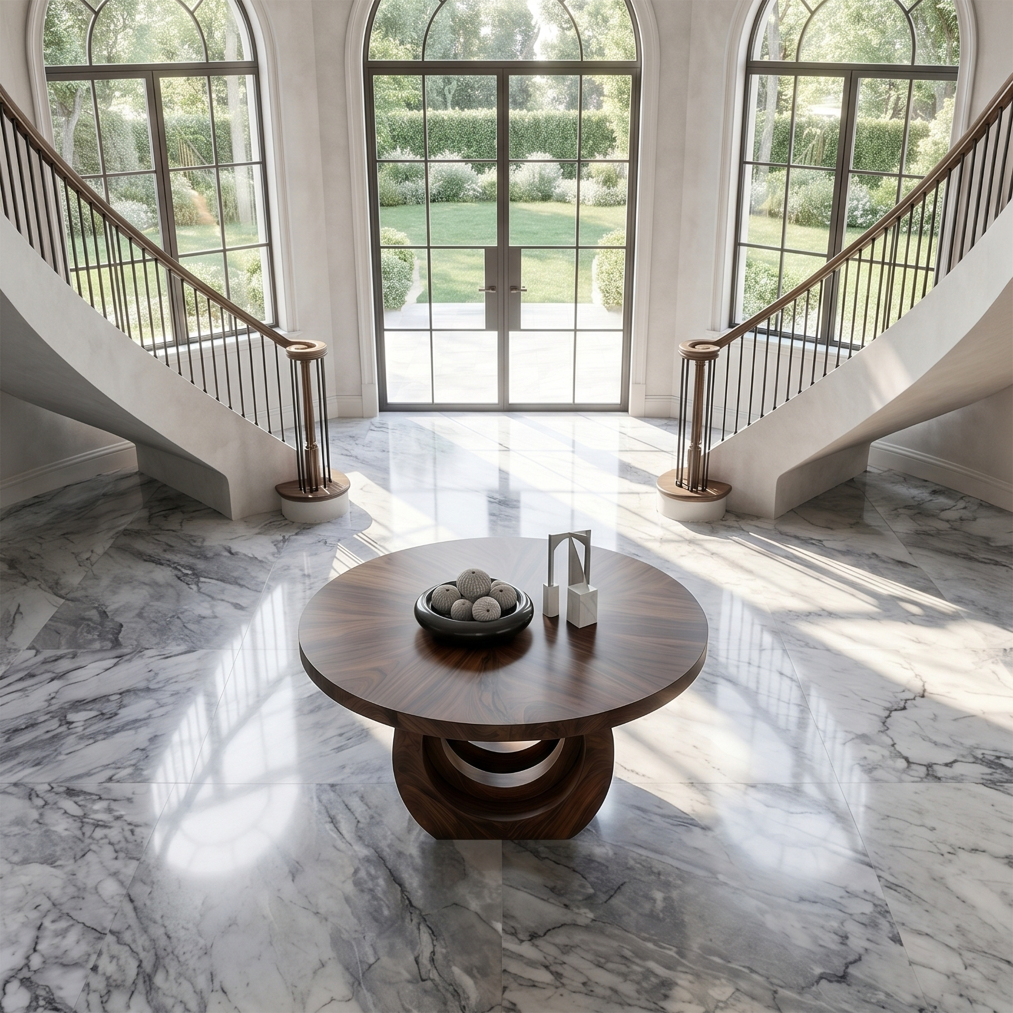 Contemporary Round Foyer Table With Sculptural Open Ring Base For Entryway And Hallway - view 2 of 8