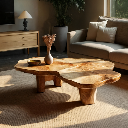 Freeform Live Edge Coffee Table with Sculptural Block Legs - view 1 of 7