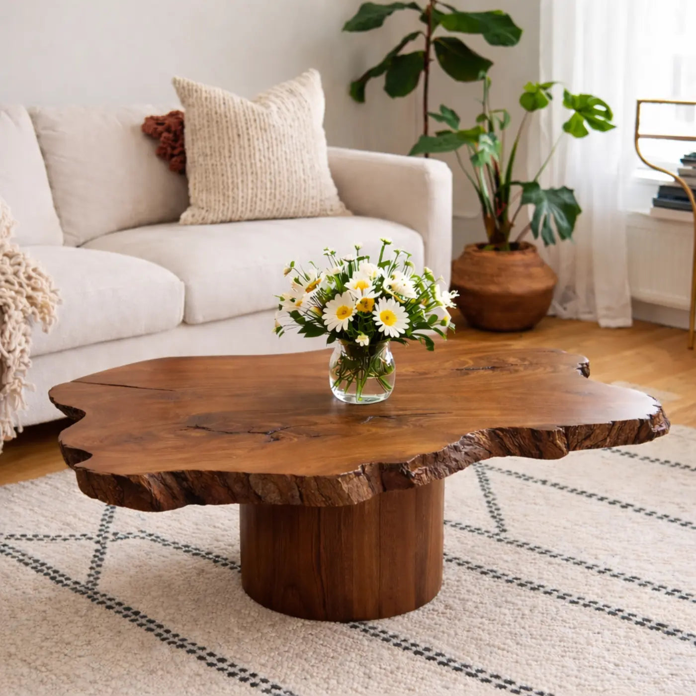 Live Edge Solid Wood Coffee Table for Living Room with Pedestal Base - view 3 of 9