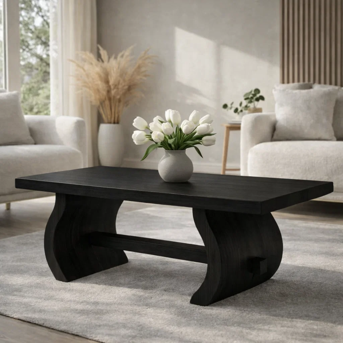 Solid Wood Coffee Table for Modern Home with Sculpted Curved Legs - view 3 of 9