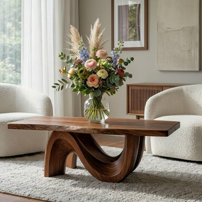 Solid Wood Coffee Table for Modern Living Room with Sculptural Curved Base - view 5 of 9