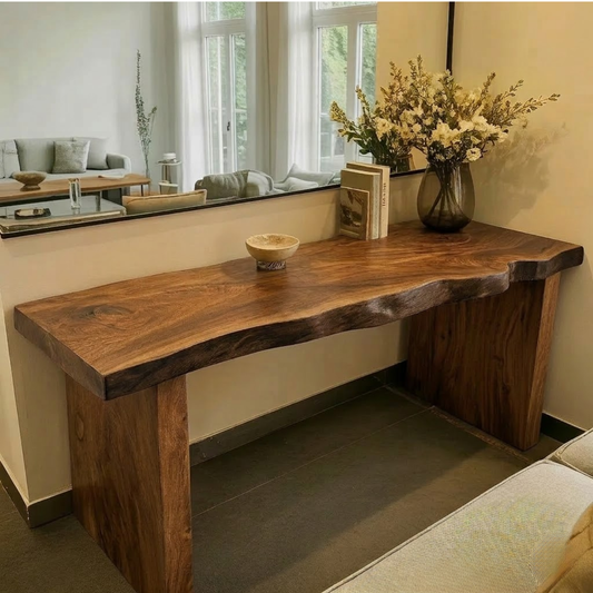 Solid Wood Console Table with Live Edge Top and Simple Block Base - view 1 of 9