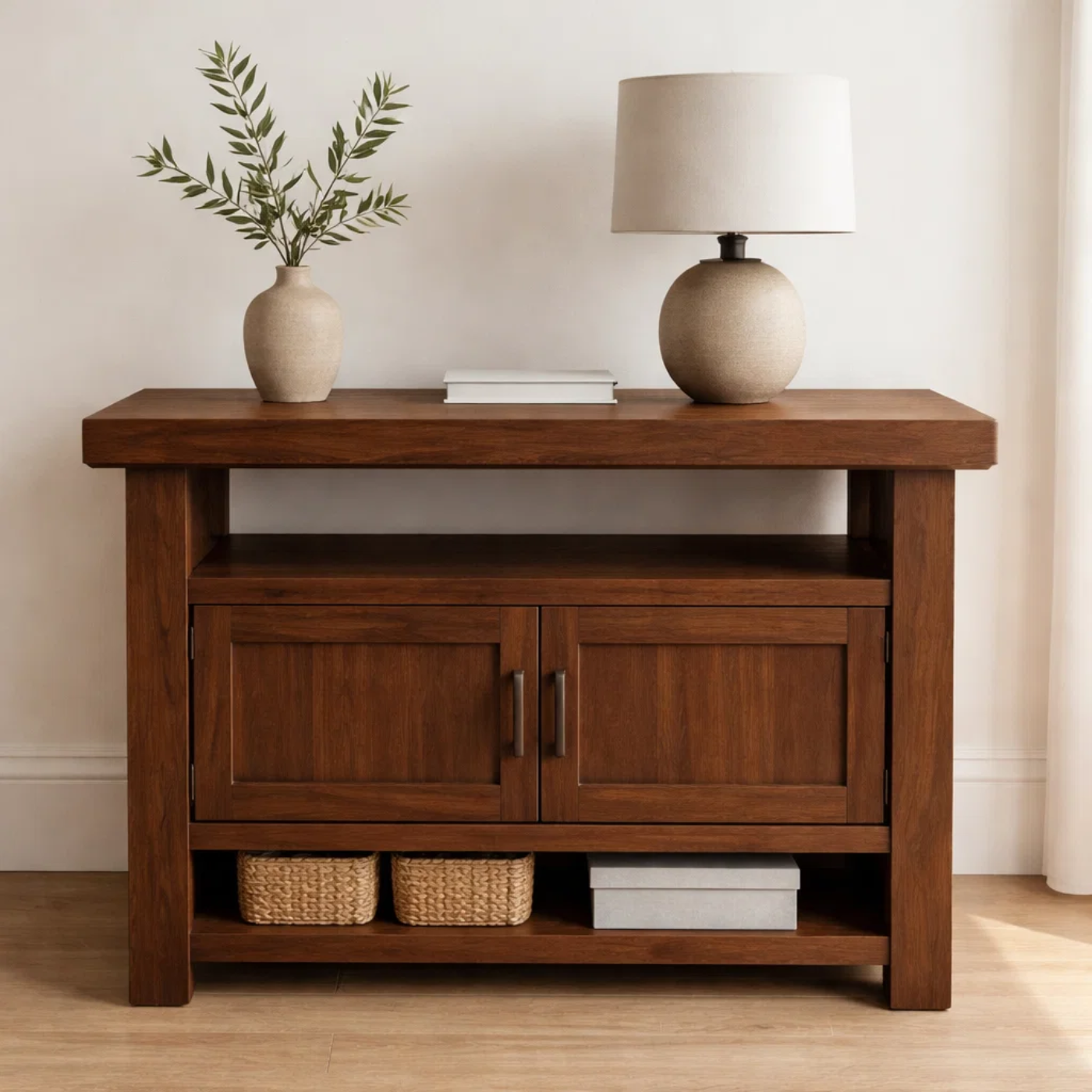Solid Wood Console Table with Storage and Open Shelf - view 3 of 9
