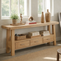 Solid Wood Console Table for Living Room with 3 Drawers and Open Shelf - view 1 of 9