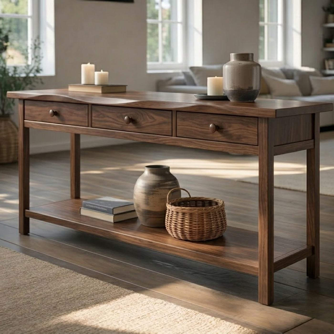 Solid Wood Console Table with 3 Drawers & Lower Shelf - view 4 of 9