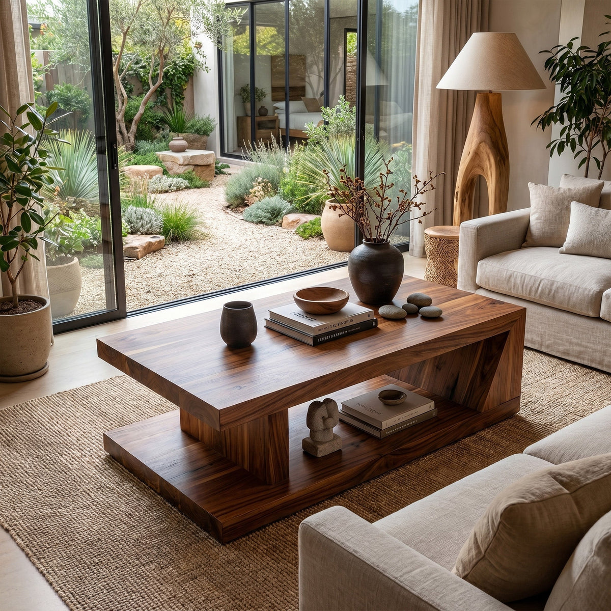 Solid Wood Coffee Table With Open Storage Shelf - view 4 of 7
