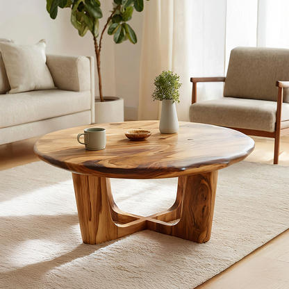 Round Live Edge Coffee Table with Open Cross Base Design - view 1 of 7
