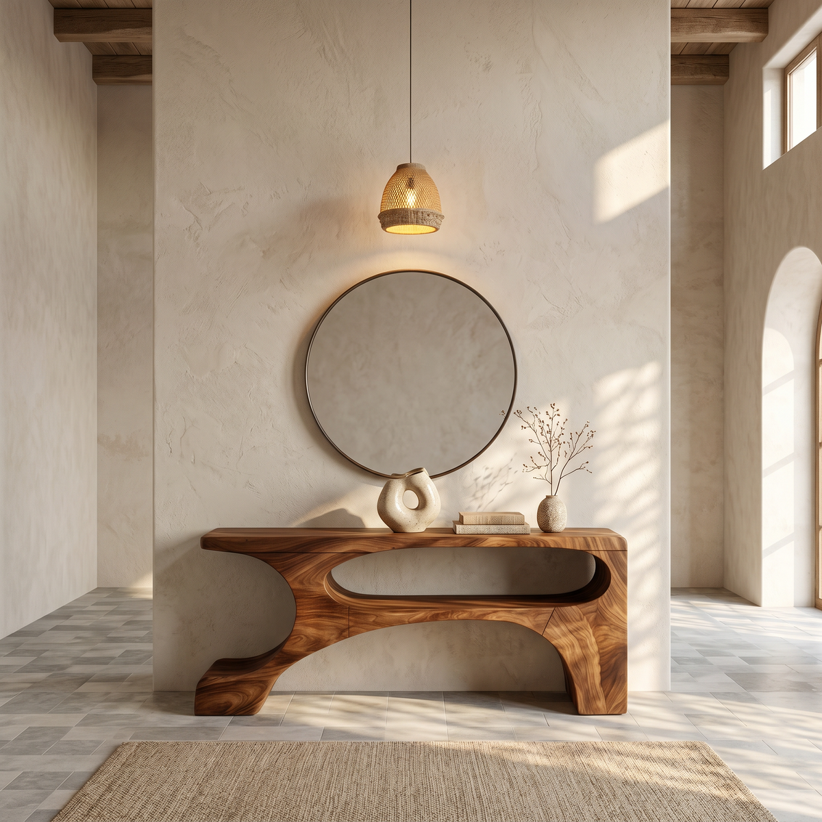 Contemporary Console Table With Organic Pedestal Design For Foyer - view 2 of 8