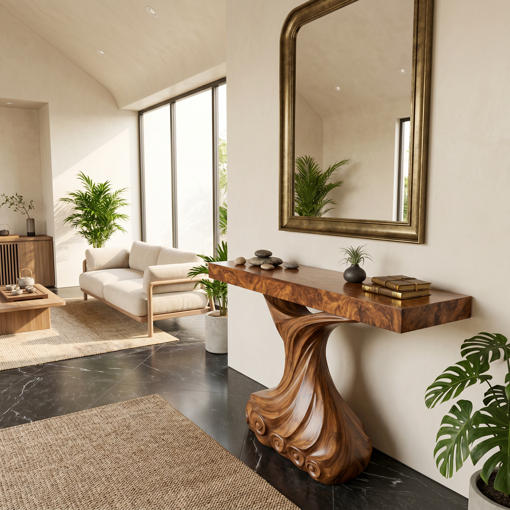 Contemporary Console Table With Carved Twist Form For Hallway - view 2 of 8