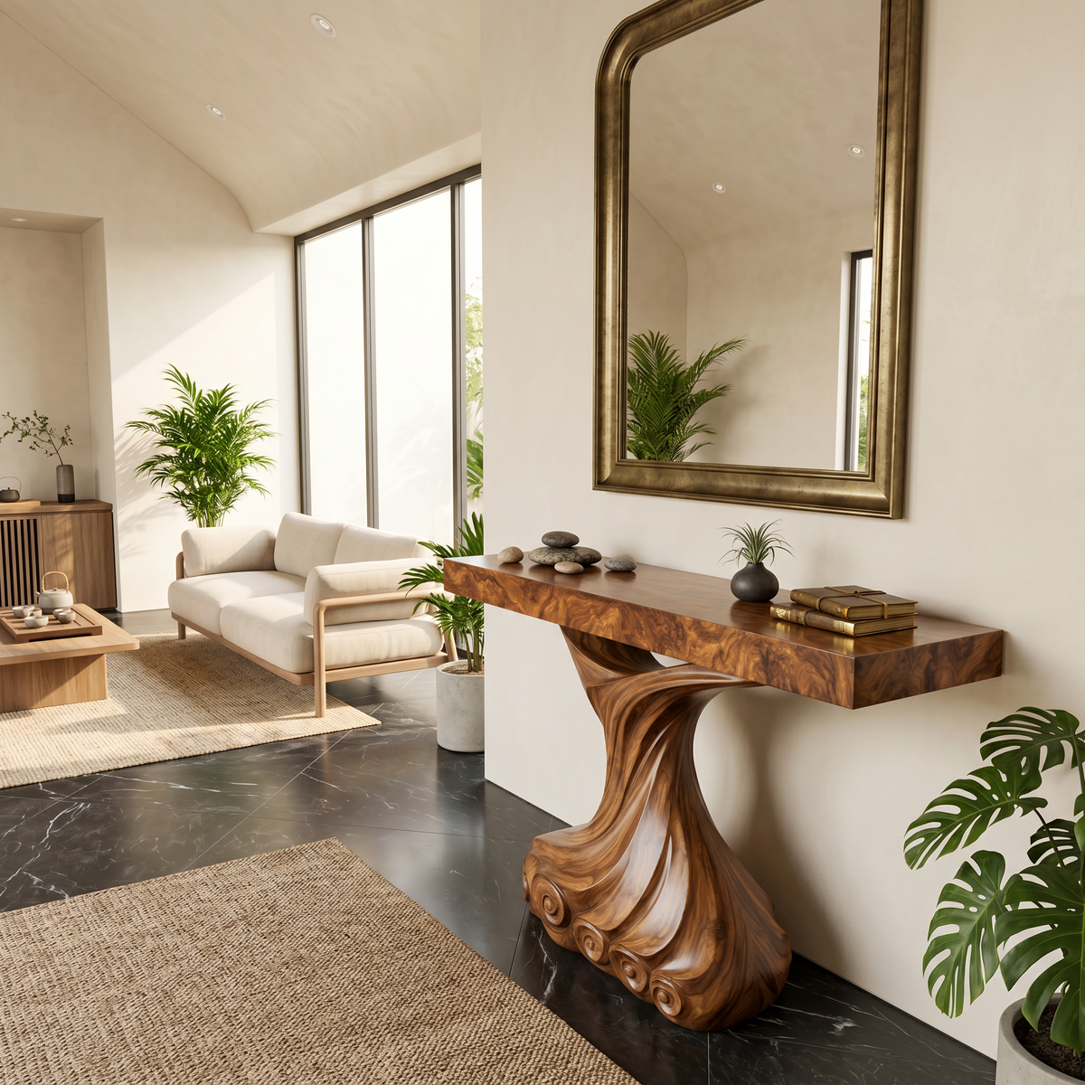 Contemporary Console Table With Carved Twist Form For Hallway - view 2 of 8
